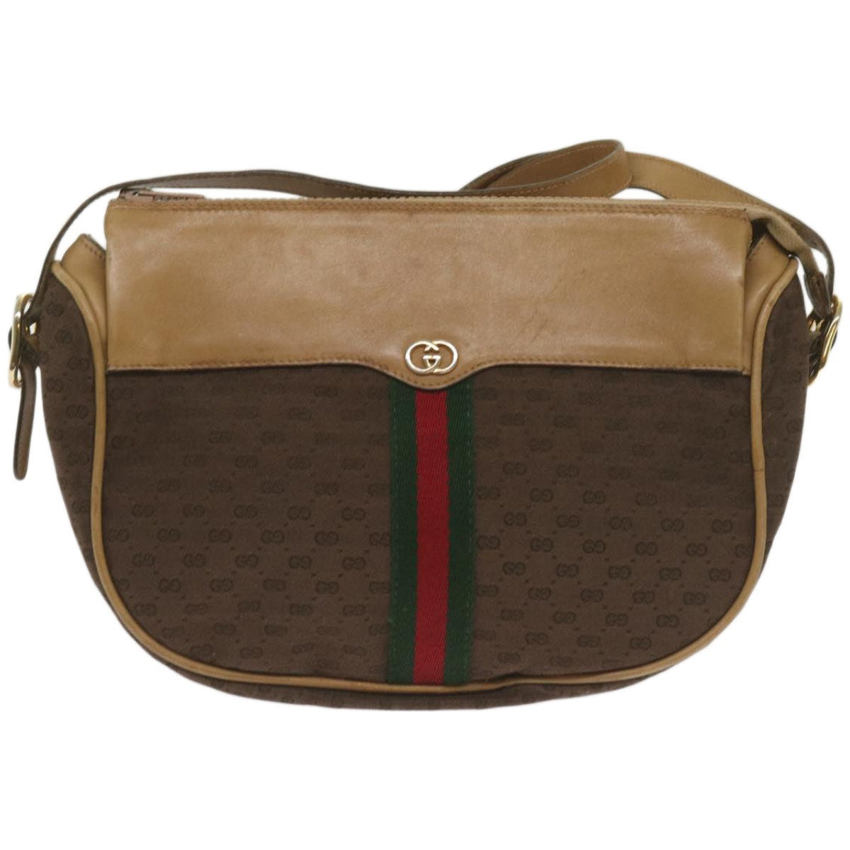 GUCCI Micro GG Canvas Web Sherry Line Shoulder Bag Brown 67 01 4001 Auth ep3482