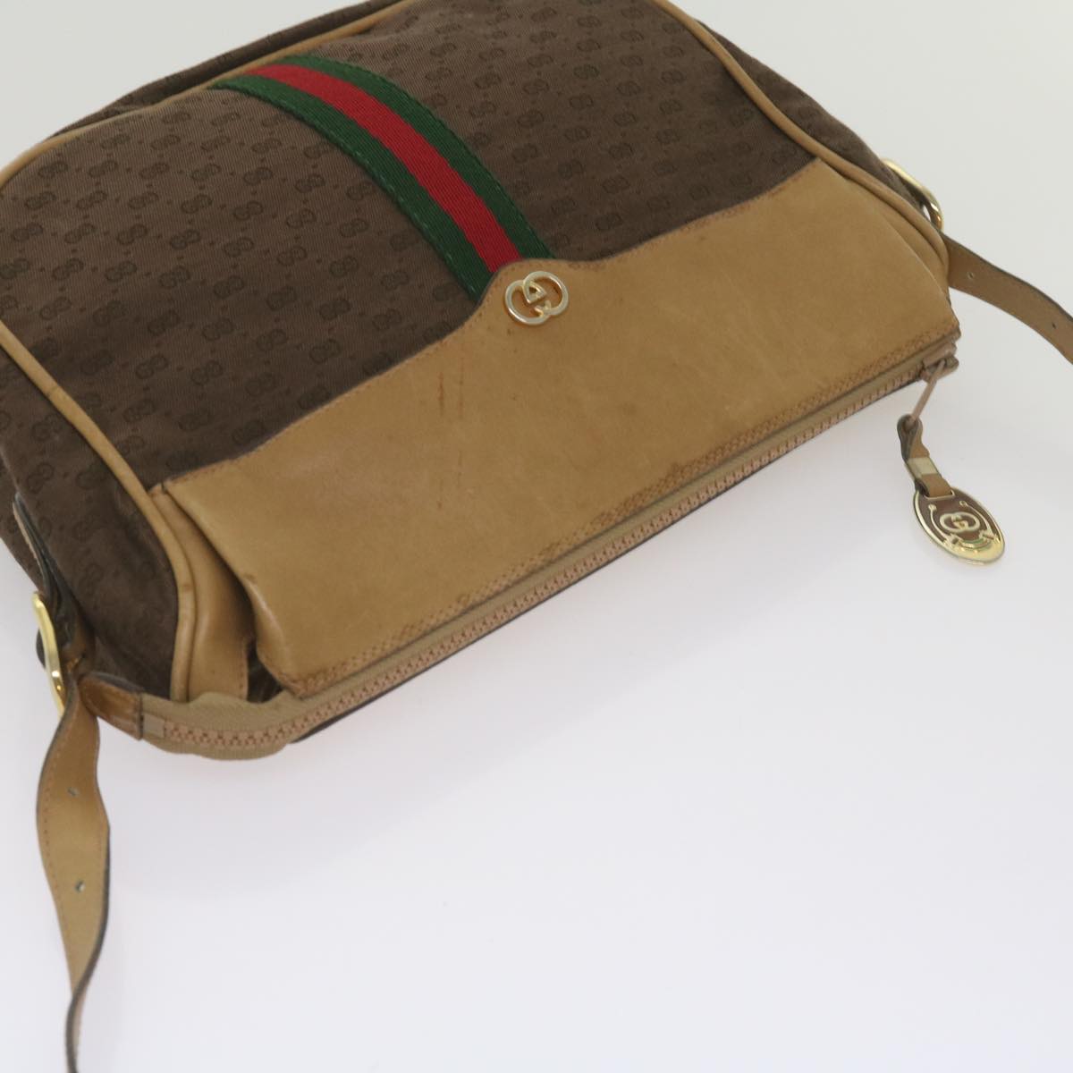 GUCCI Micro GG Canvas Web Sherry Line Shoulder Bag Brown 67 01 4001 Auth ep3482