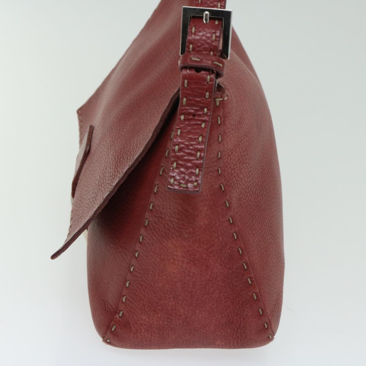FENDI Mamma Baguette Shoulder Bag Leather Red Auth ep3505