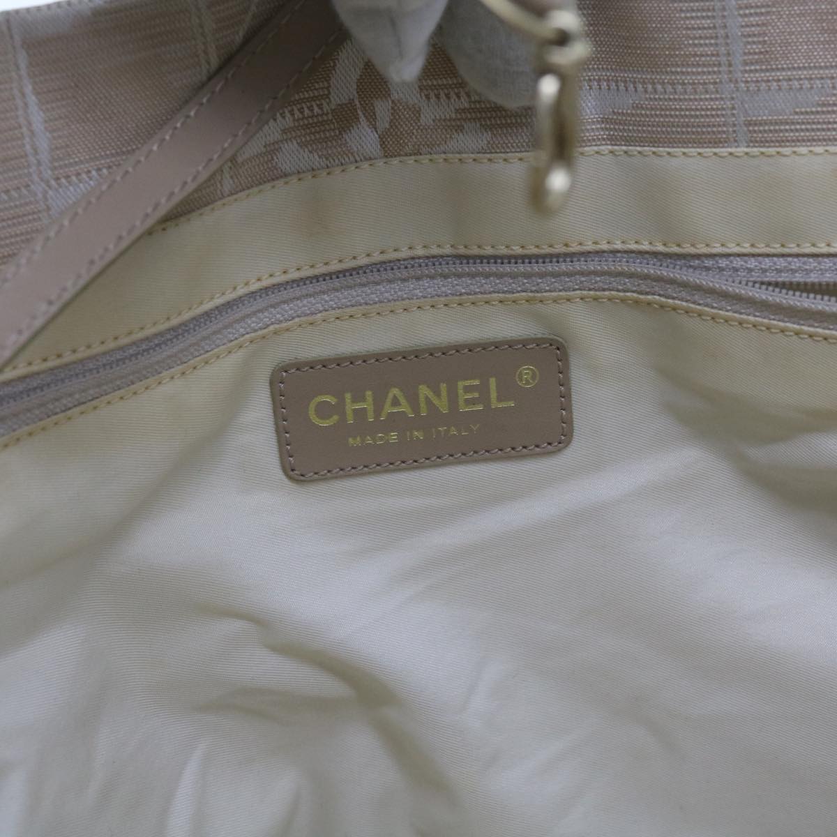 CHANEL New Travel Line Tote Bag Nylon Beige CC Auth ep3506