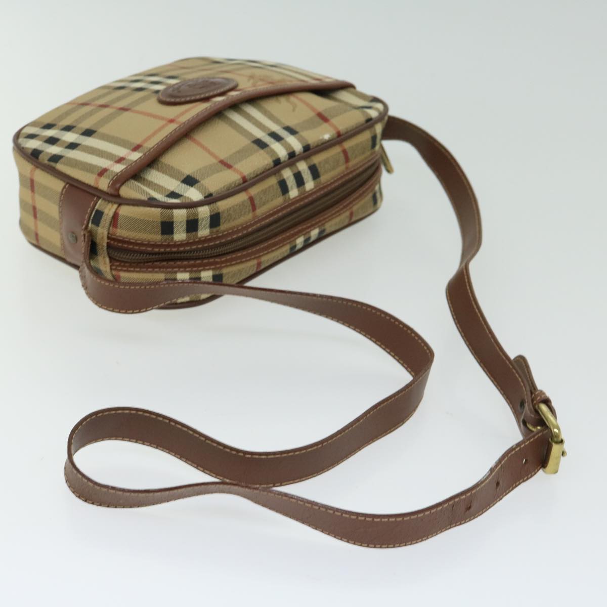 Burberrys Nova Check Shoulder Bag PVC Leather Beige Auth ep3525