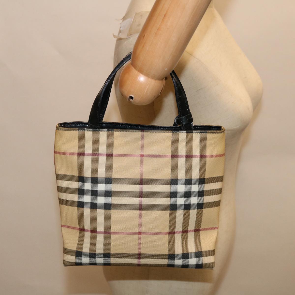 BURBERRY Nova Check Hand Bag Coated Canvas Beige Auth ep3528