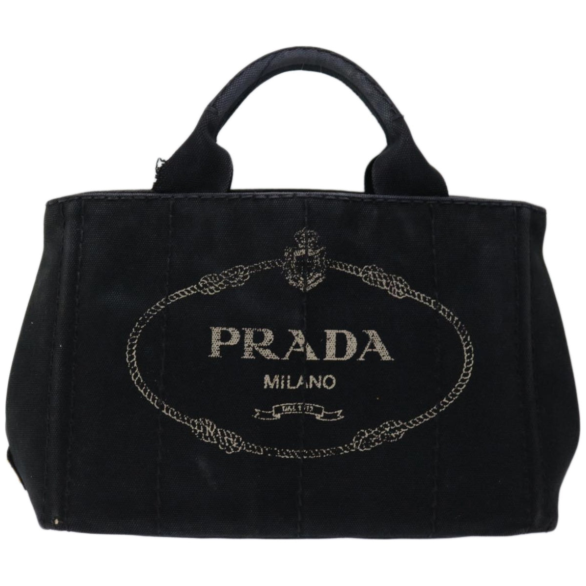 PRADA Canapa PM Hand Bag Canvas Black Auth ep3535