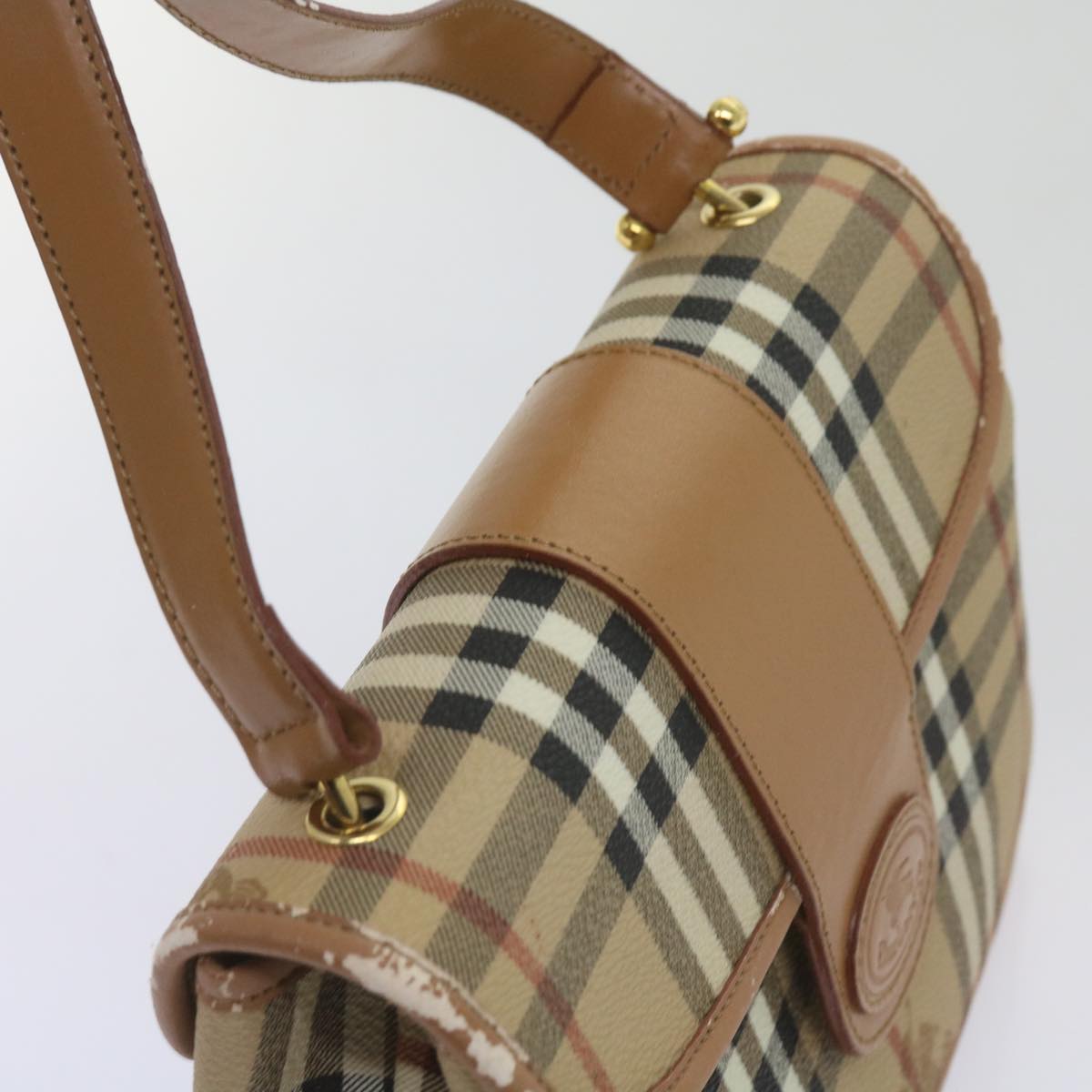 Burberrys Nova Check Shoulder Bag PVC Leather Beige Auth ep3552