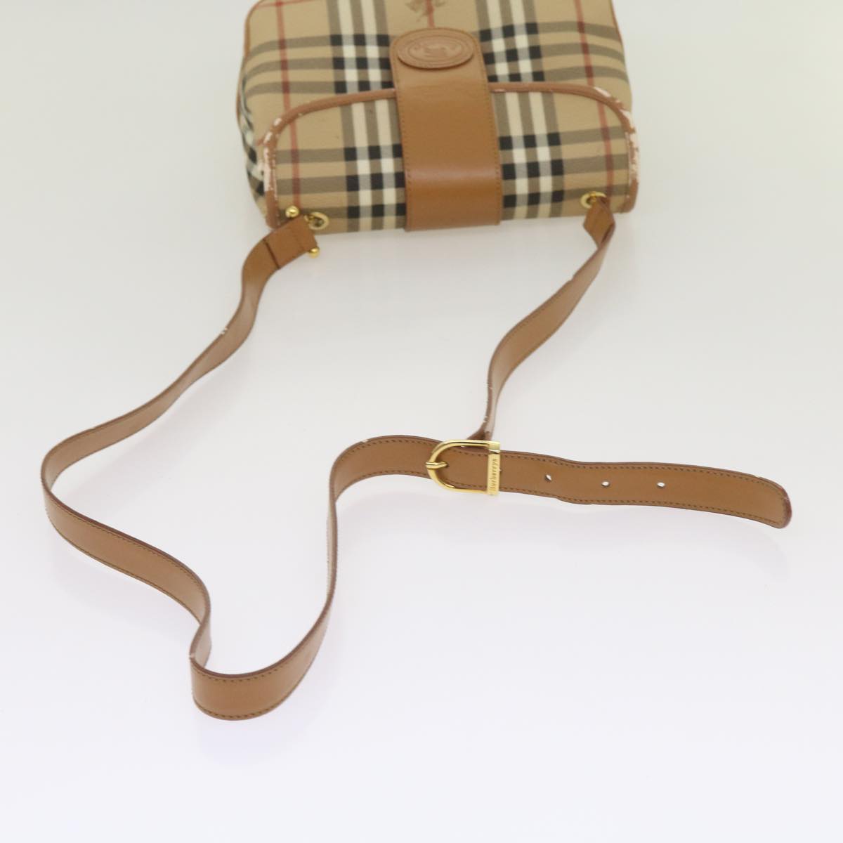 Burberrys Nova Check Shoulder Bag PVC Leather Beige Auth ep3552