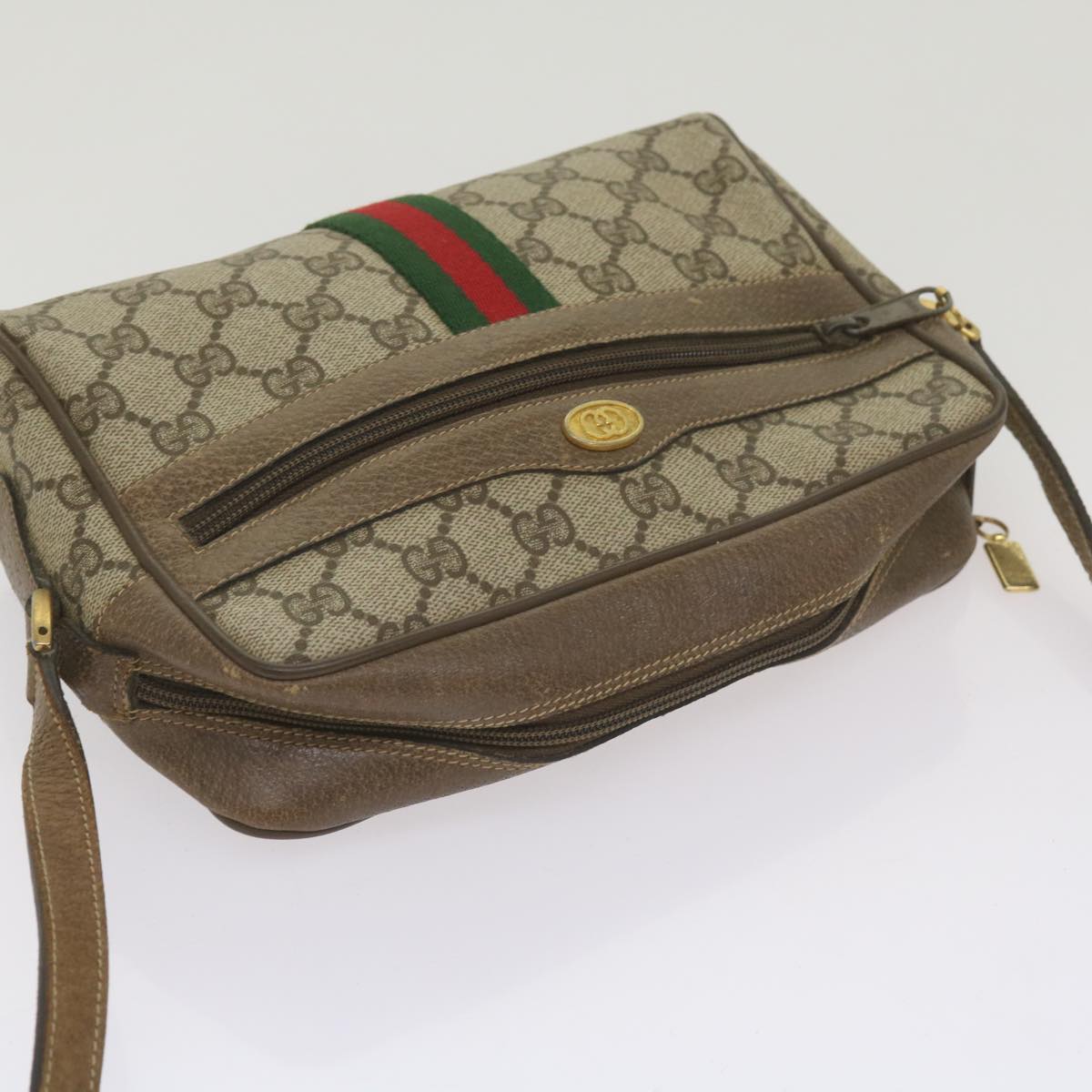 GUCCI GG Supreme Web Sherry Line Shoulder Bag Red Beige 98 02 004 Auth ep3555