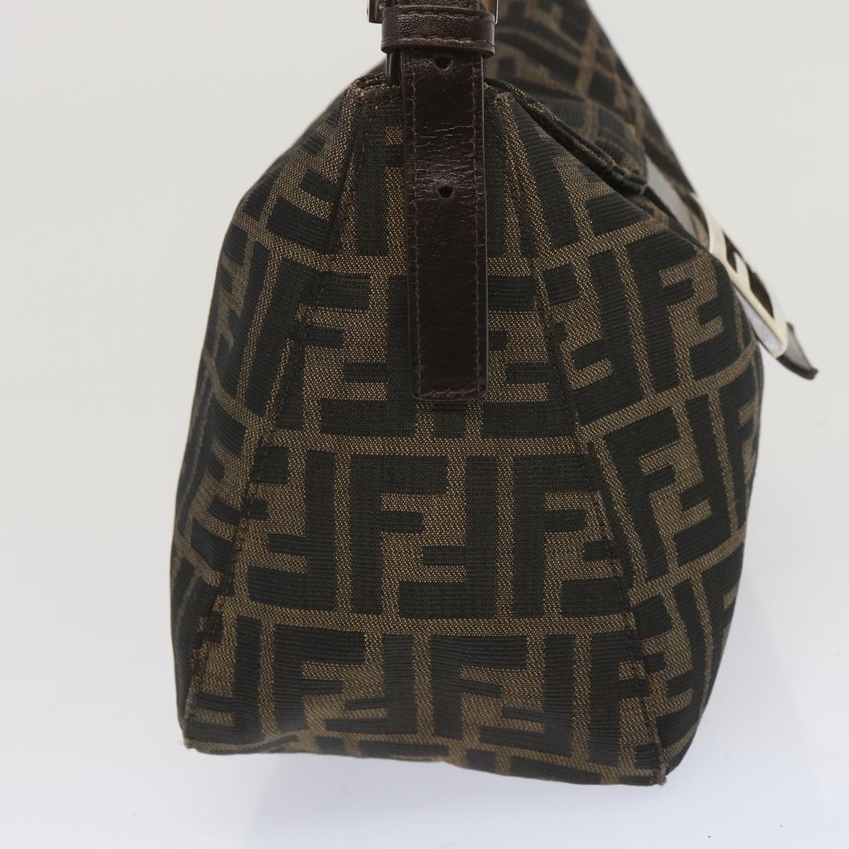 FENDI Zucchino Canvas Mamma Baguette Shoulder Bag Black Brown Auth ep3562