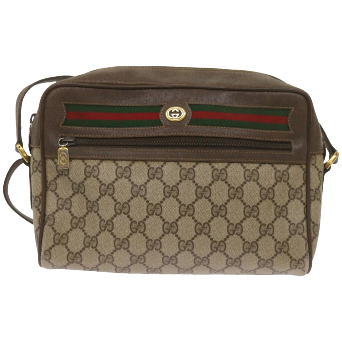 GUCCI GG Supreme Web Sherry Line Shoulder Bag PVC Red Beige Green Auth ep3576