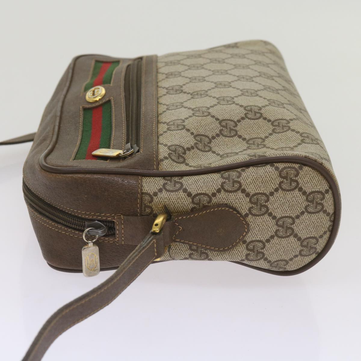 GUCCI GG Supreme Web Sherry Line Shoulder Bag PVC Red Beige Green Auth ep3576