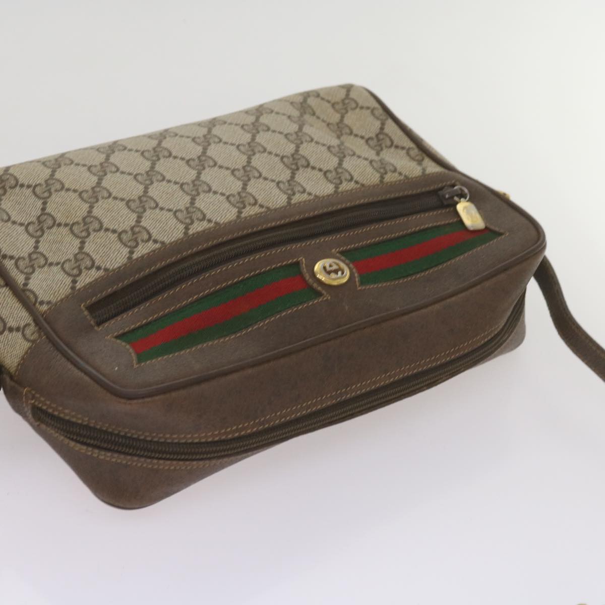 GUCCI GG Supreme Web Sherry Line Shoulder Bag PVC Red Beige Green Auth ep3576