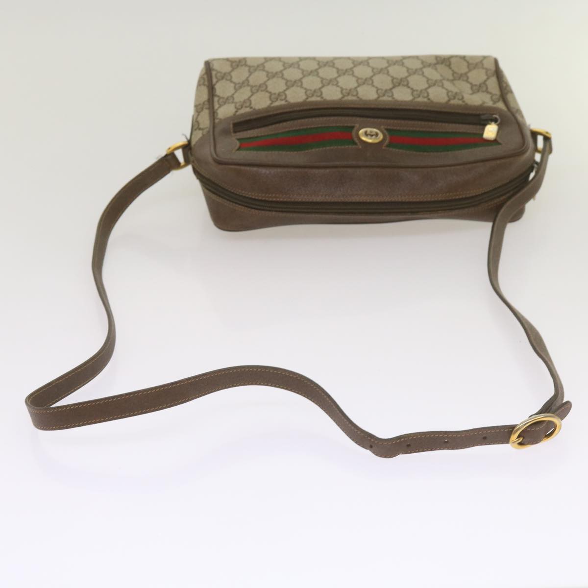 GUCCI GG Supreme Web Sherry Line Shoulder Bag PVC Red Beige Green Auth ep3576