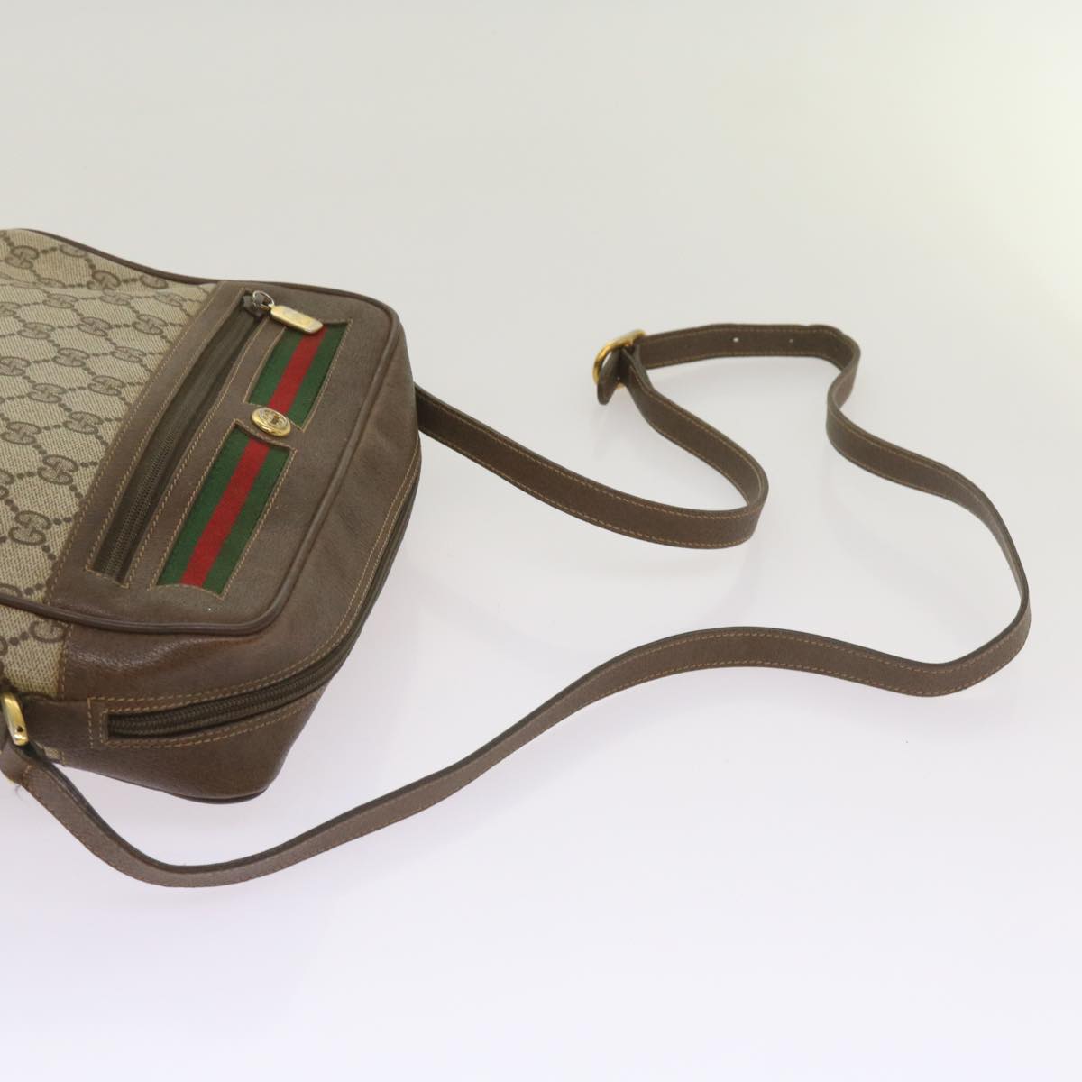 GUCCI GG Supreme Web Sherry Line Shoulder Bag PVC Red Beige Green Auth ep3576