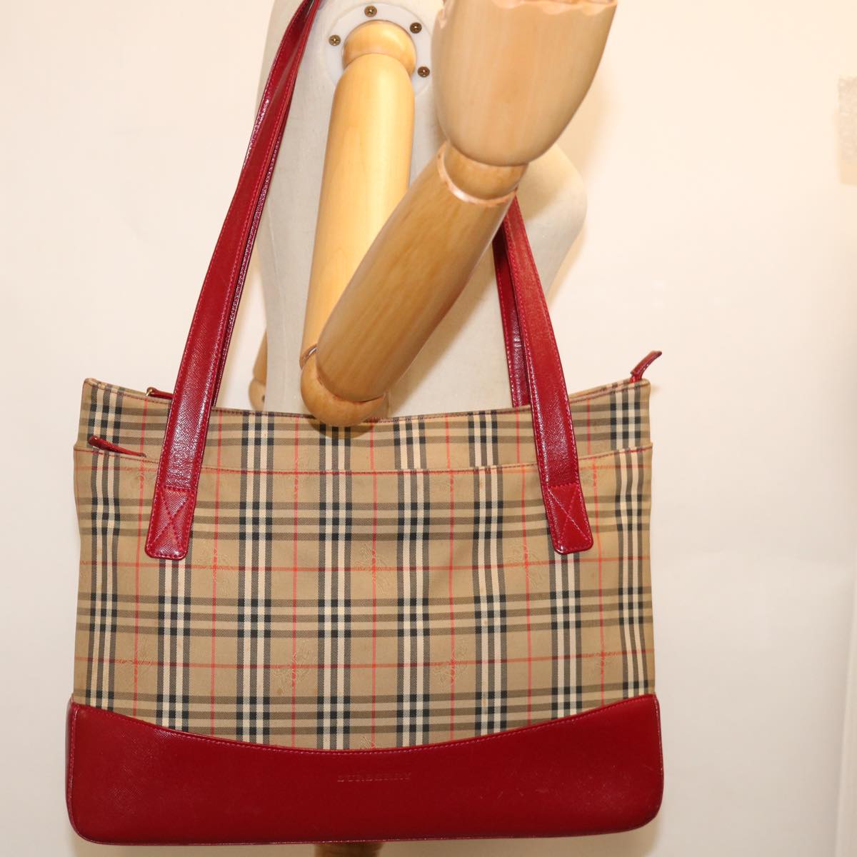 BURBERRY Nova Check Tote Bag Canvas Beige Auth ep3587