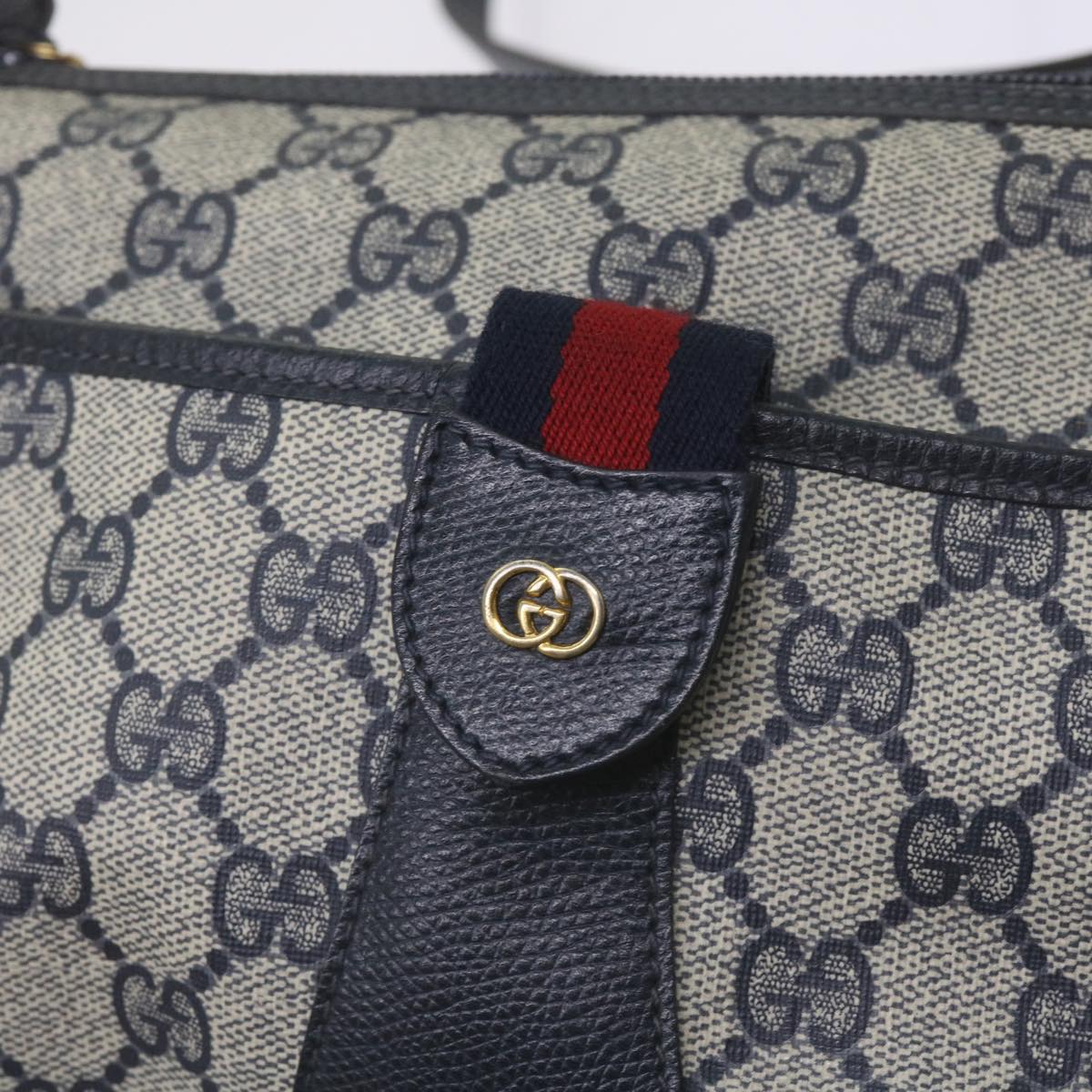 GUCCI GG Supreme Sherry Line Shoulder Bag PVC Navy Red 001 754 Auth ep3623