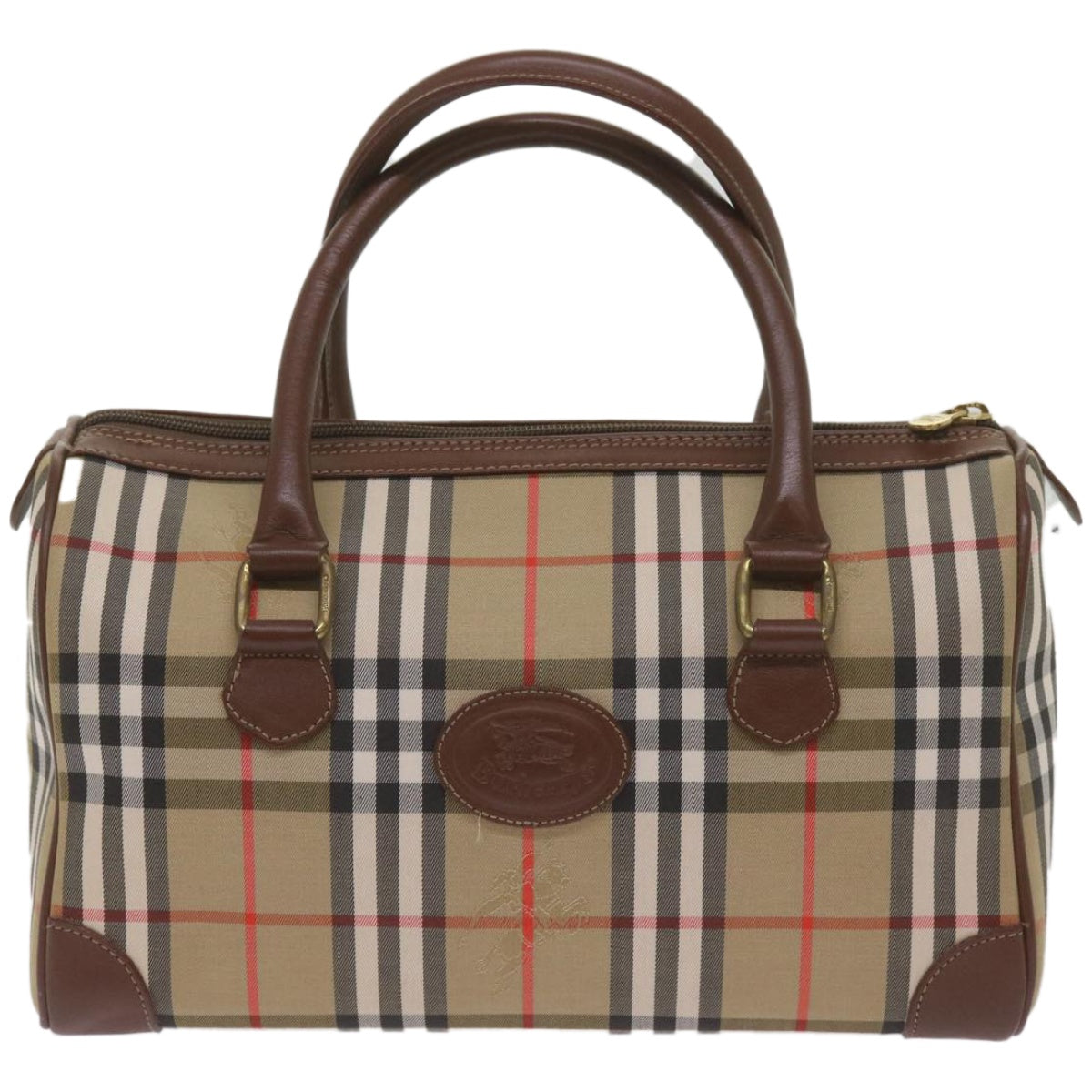 Burberrys Nova Check Boston Bag Canvas Beige Auth ep3638 - 0