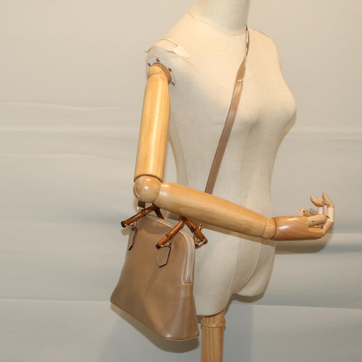 GUCCI Bamboo Hand Bag Leather 2way Beige 000 1046 0290 Auth ep3645