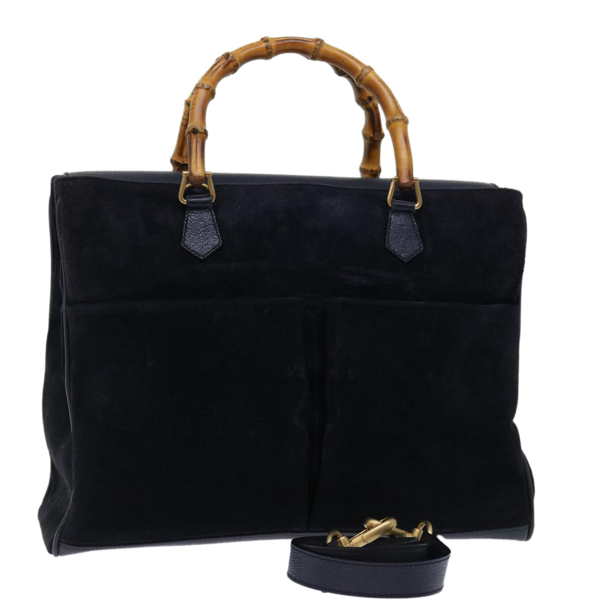 GUCCI Bamboo Tote Bag Suede 2way Black 002 2855 Auth ep3654