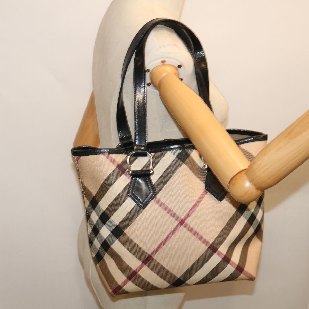 BURBERRY Nova Check Tote Bag Coated Canvas Beige Auth ep3673