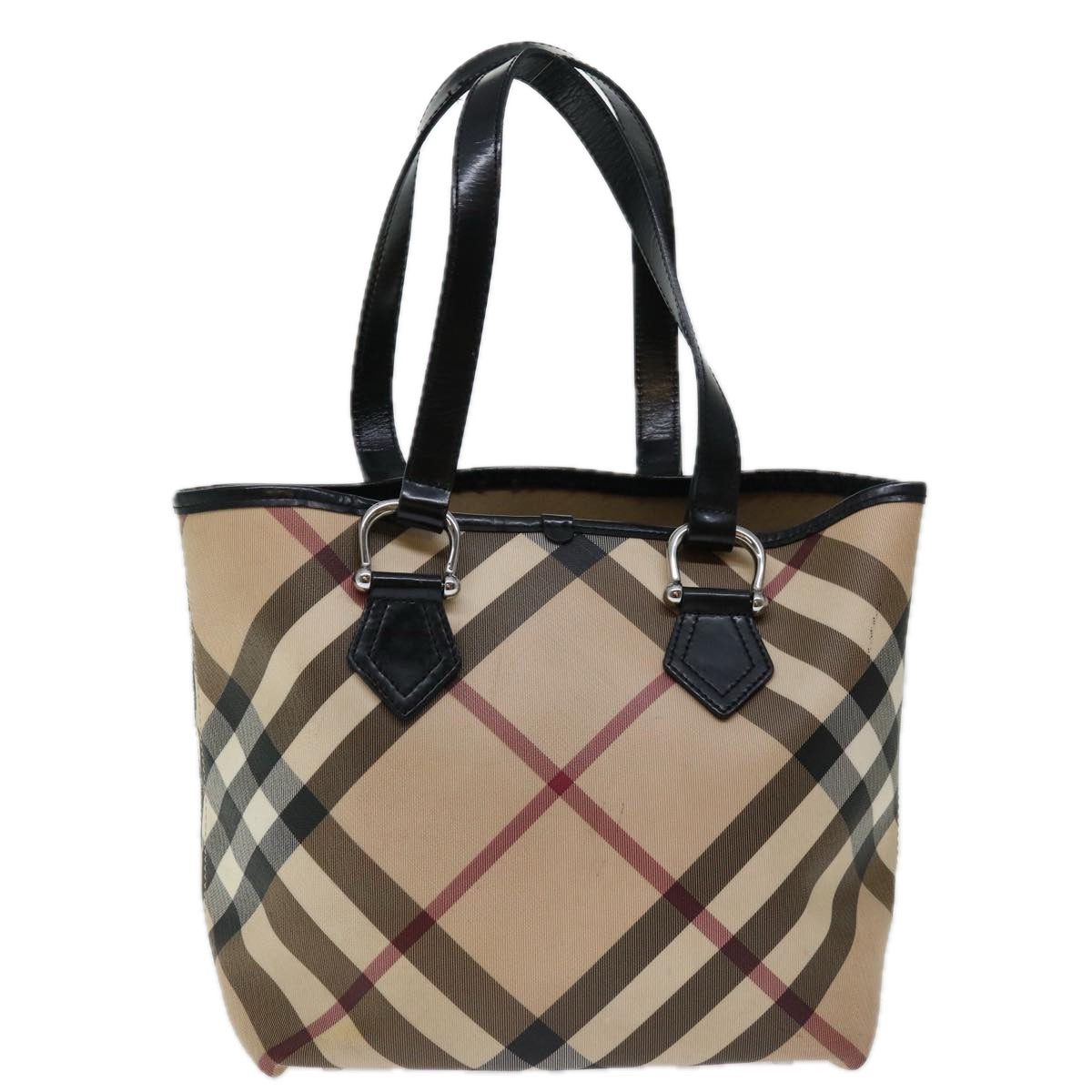 BURBERRY Nova Check Tote Bag Coated Canvas Beige Auth ep3673