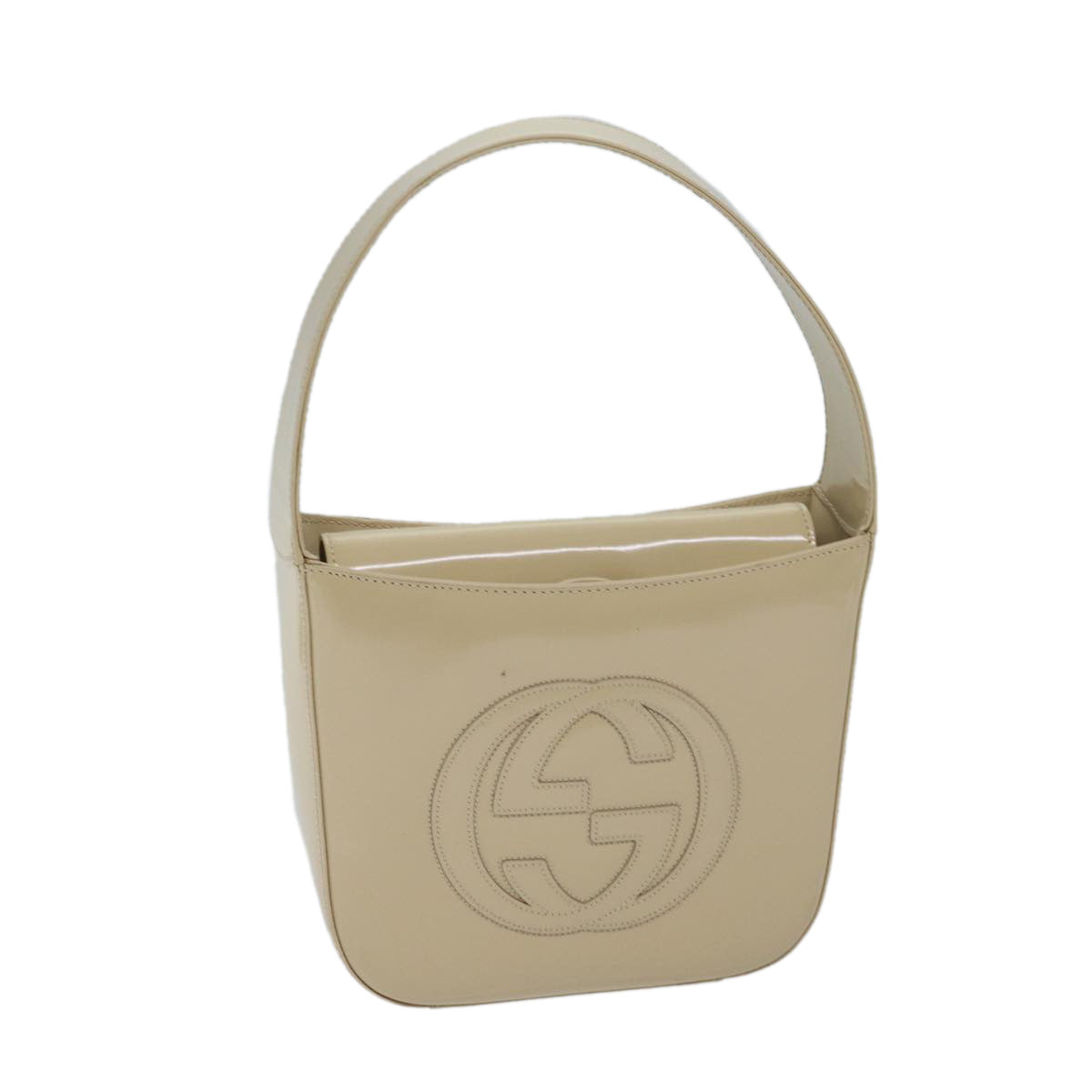 GUCCI Hand Bag Patent leather Beige 007 2046 0249 Auth ep3712