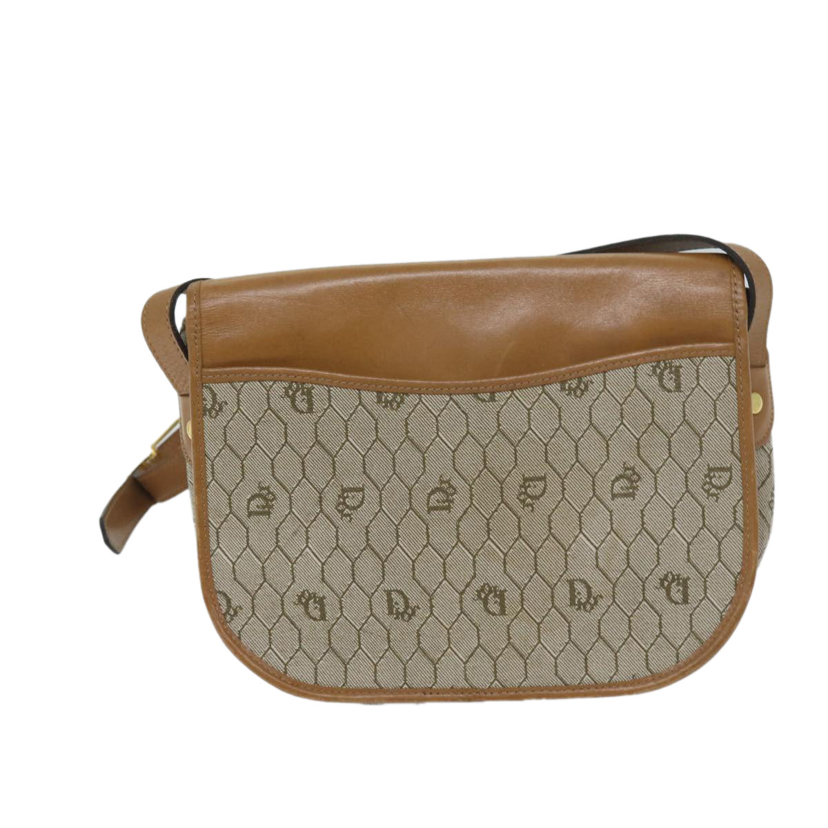 Christian Dior Honeycomb Canvas Shoulder Bag PVC Leather Beige Auth ep3713 - 0