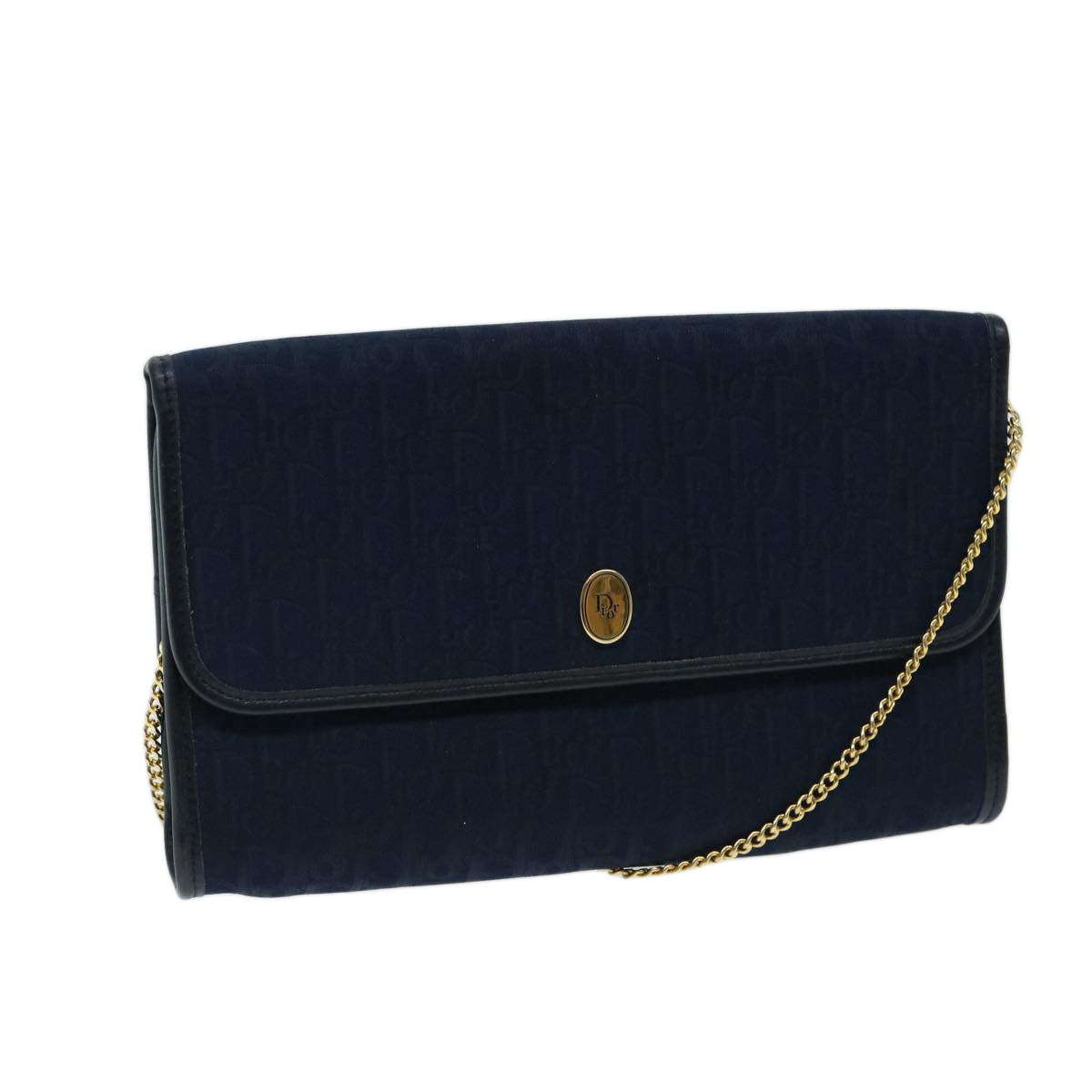 Christian Dior Trotter Canvas Chain Shoulder Bag Navy Auth ep3714