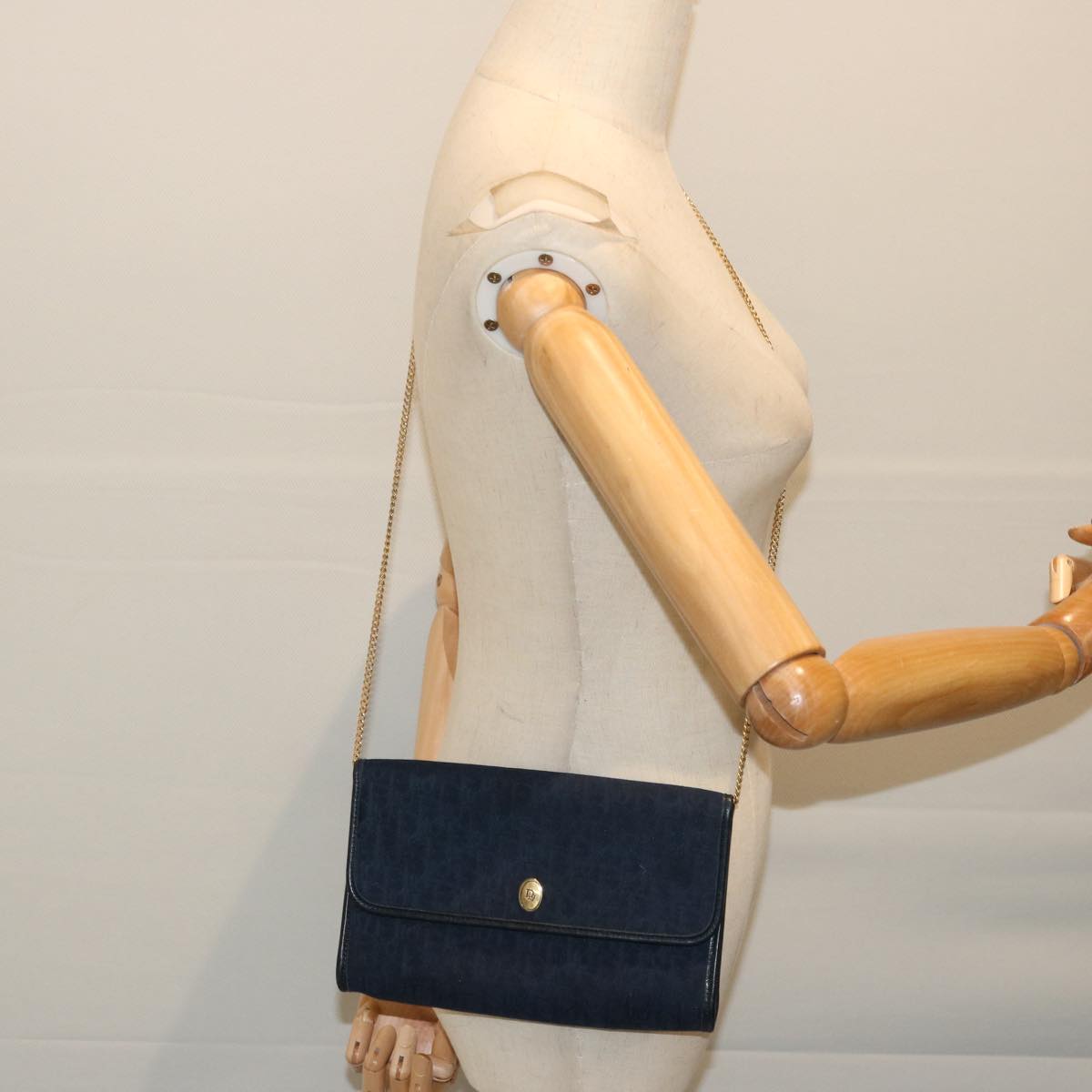 Christian Dior Trotter Canvas Chain Shoulder Bag Navy Auth ep3714