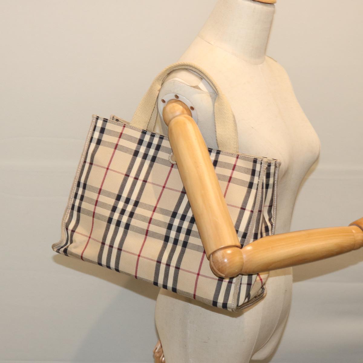 BURBERRY Nova Check Hand Bag Canvas Beige Auth ep3743