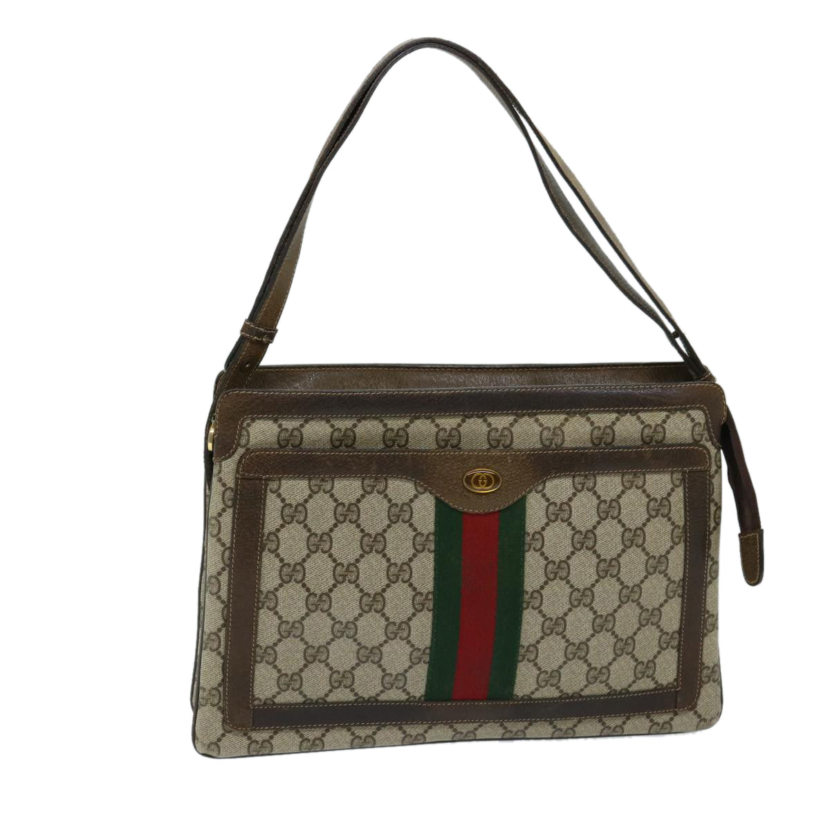 GUCCI GG Supreme Web Sherry Line Shoulder Bag Beige Red Green Auth ep3747