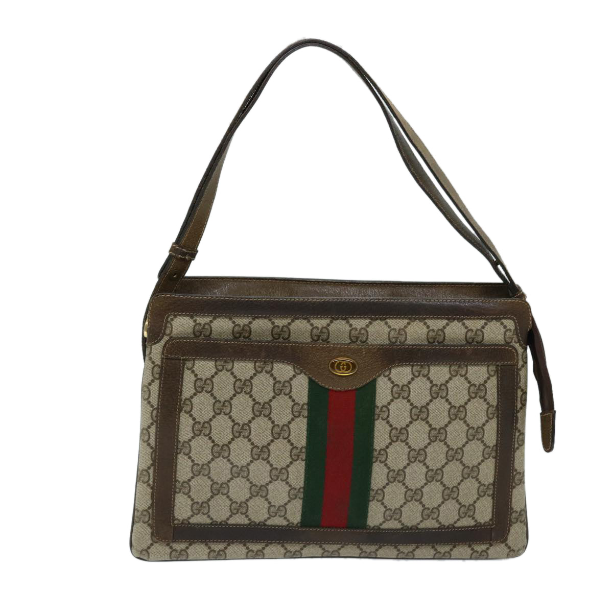 GUCCI GG Supreme Web Sherry Line Shoulder Bag Beige Red Green Auth ep3747 - 0