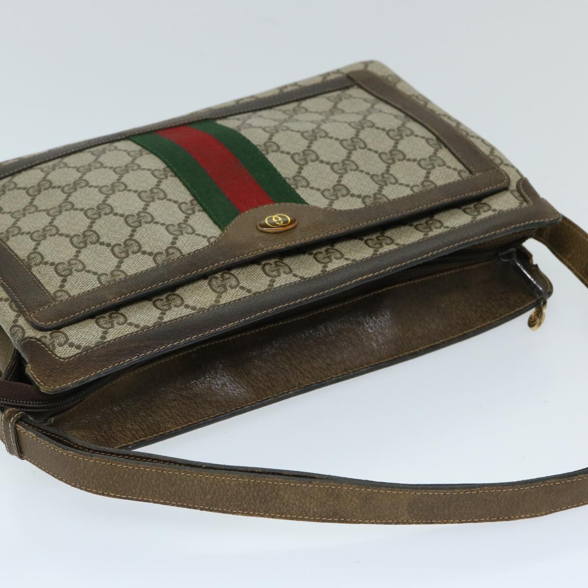 GUCCI GG Supreme Web Sherry Line Shoulder Bag Beige Red Green Auth ep3747