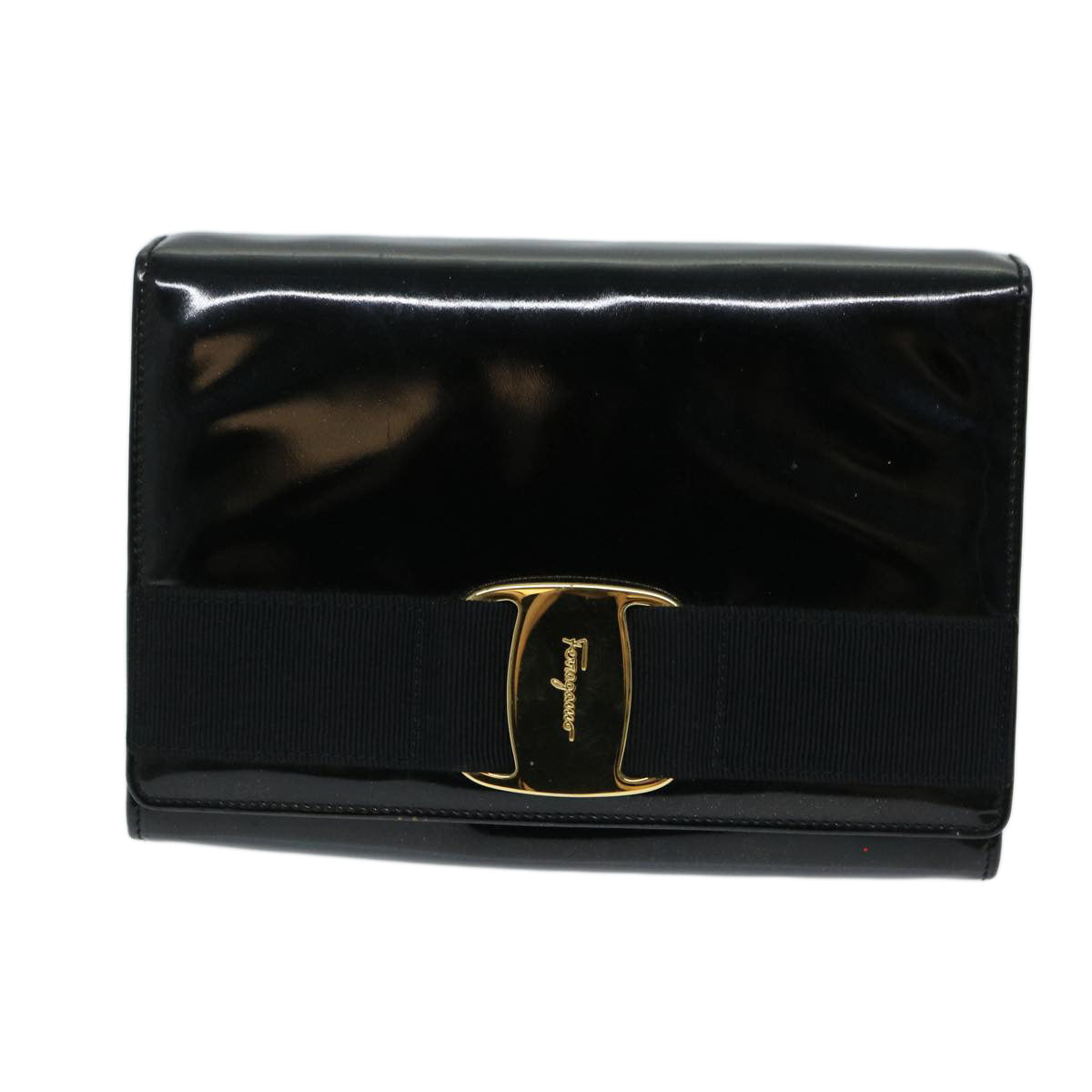 Salvatore Ferragamo Chain Shoulder Bag Patent leather Black Auth ep3748 - 0