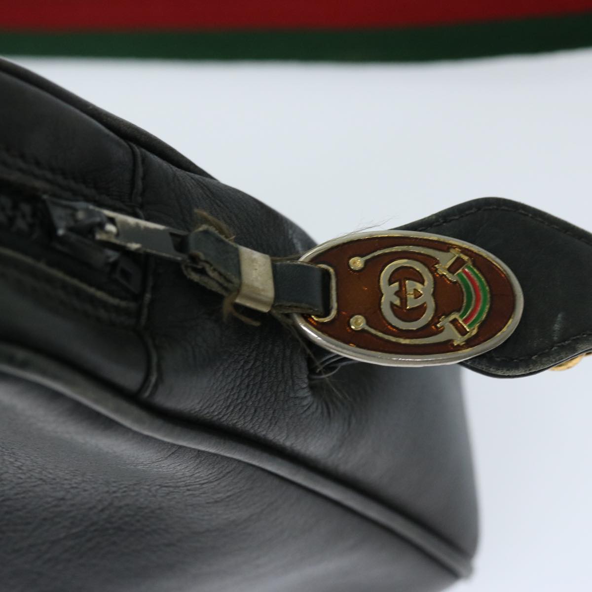 GUCCI Web Sherry Line Shoulder Bag Leather Black Red Green Auth ep3751