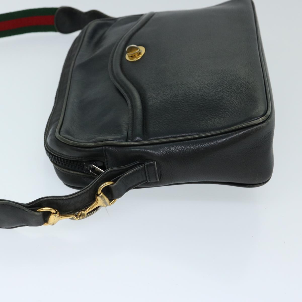 GUCCI Web Sherry Line Shoulder Bag Leather Black Red Green Auth ep3751