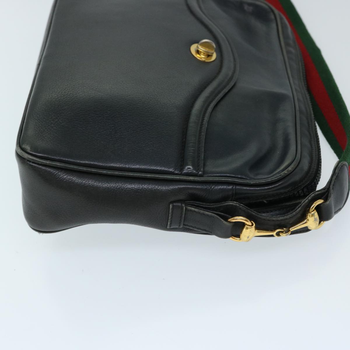 GUCCI Web Sherry Line Shoulder Bag Leather Black Red Green Auth ep3751