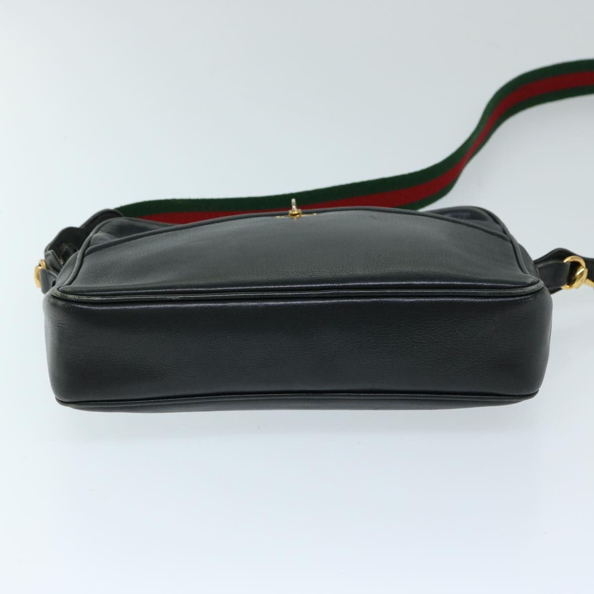 GUCCI Web Sherry Line Shoulder Bag Leather Black Red Green Auth ep3751