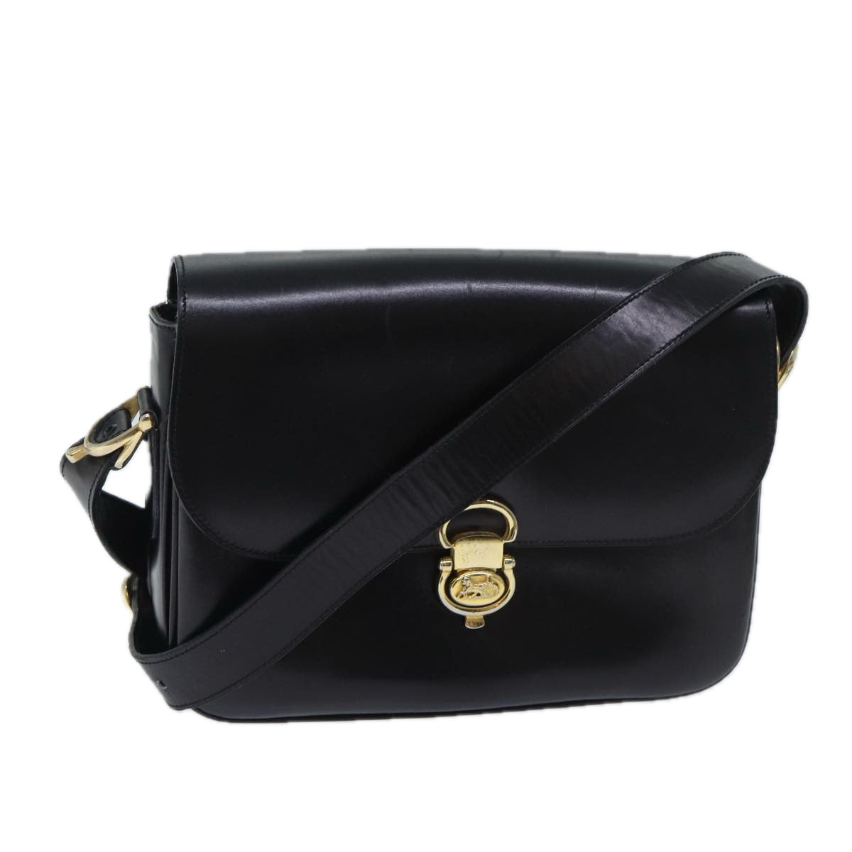 CELINE Shoulder Bag Leather Black Auth ep3753