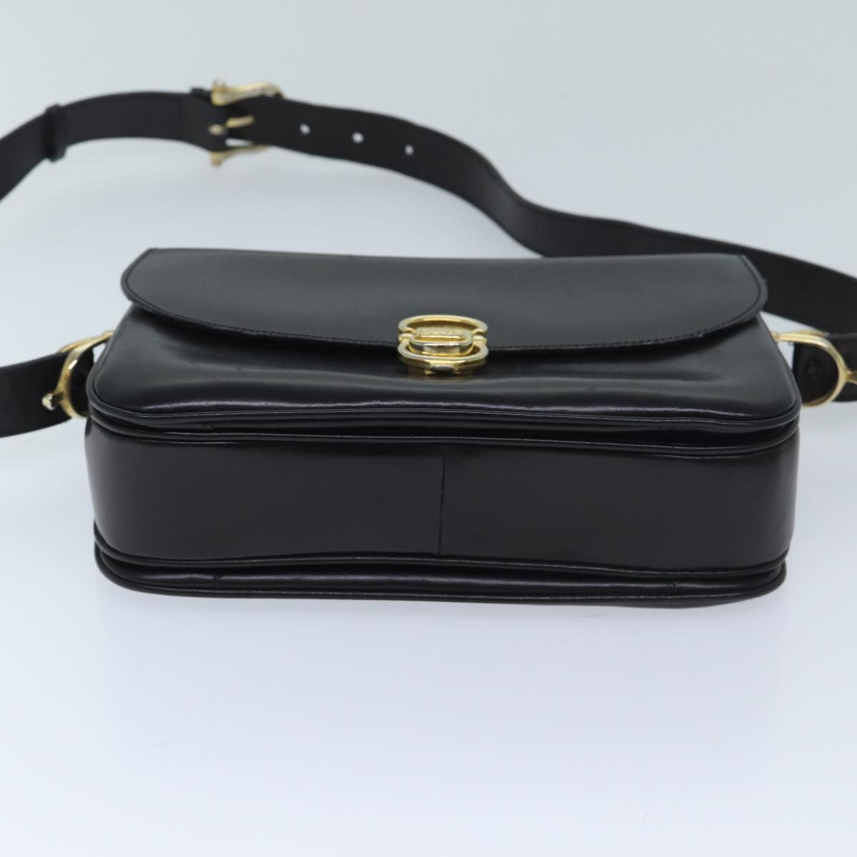 CELINE Shoulder Bag Leather Black Auth ep3753