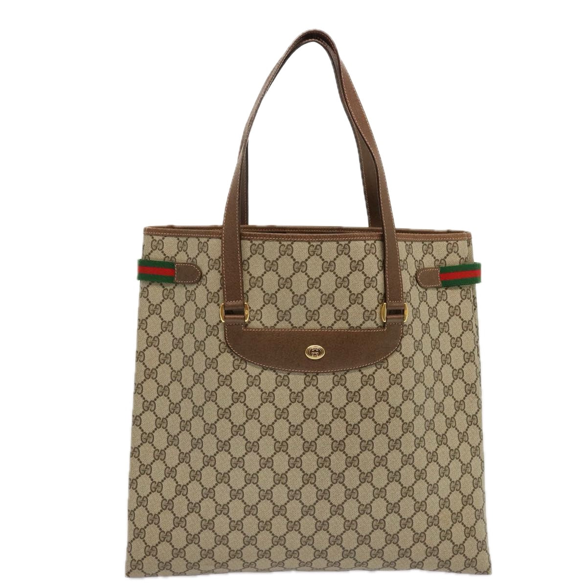GUCCI GG Supreme Web Sherry Line Tote Bag PVC Beige Red 39 02 091 Auth ep3766