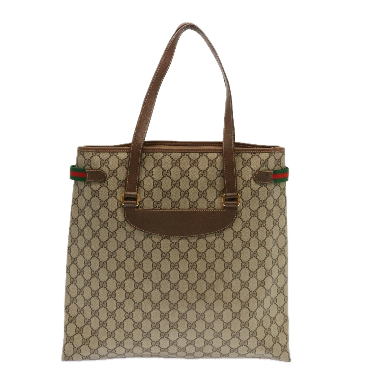 GUCCI GG Supreme Web Sherry Line Tote Bag PVC Beige Red 39 02 091 Auth ep3766