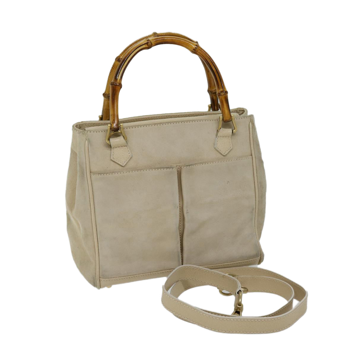 GUCCI Bamboo Hand Bag Suede 2way Beige Auth ep3780