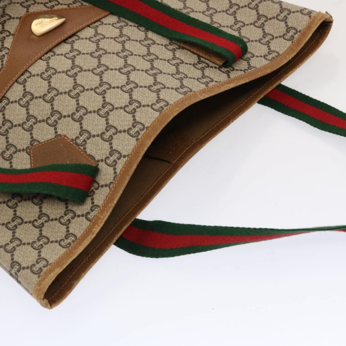 GUCCI GG Plus Supreme Web Sherry Line Tote Bag PVC Red Beige Green Auth ep3791