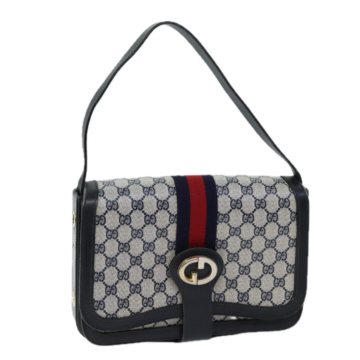 GUCCI GG Supreme Sherry Line Shoulder Bag PVC Navy Red Auth ep3795