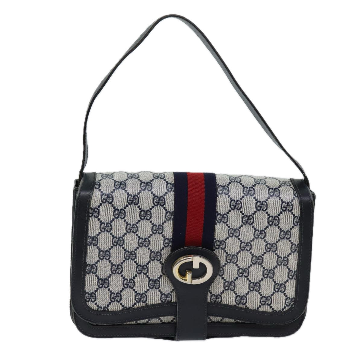 GUCCI GG Supreme Sherry Line Shoulder Bag PVC Navy Red Auth ep3795