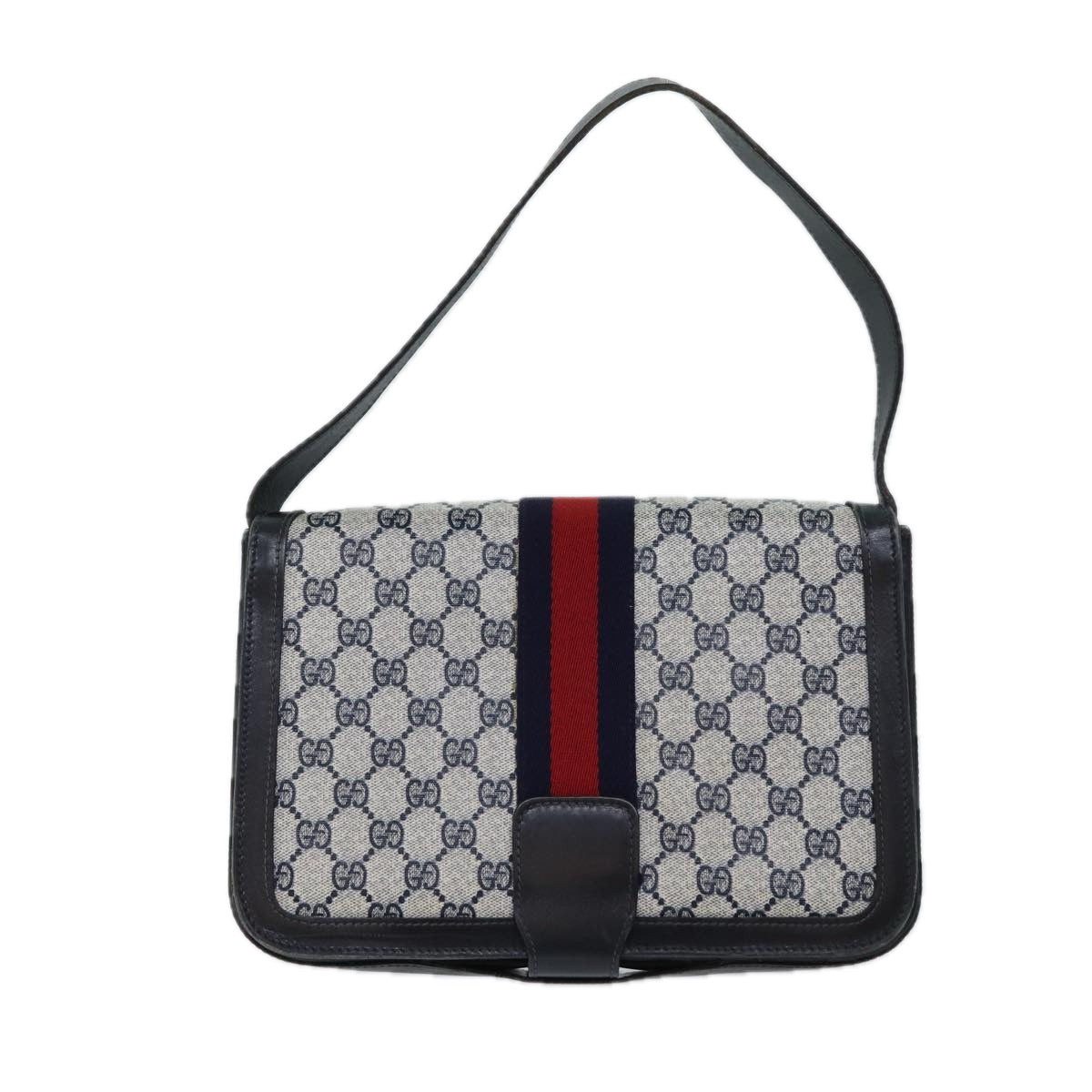 GUCCI GG Supreme Sherry Line Shoulder Bag PVC Navy Red Auth ep3795 - 0