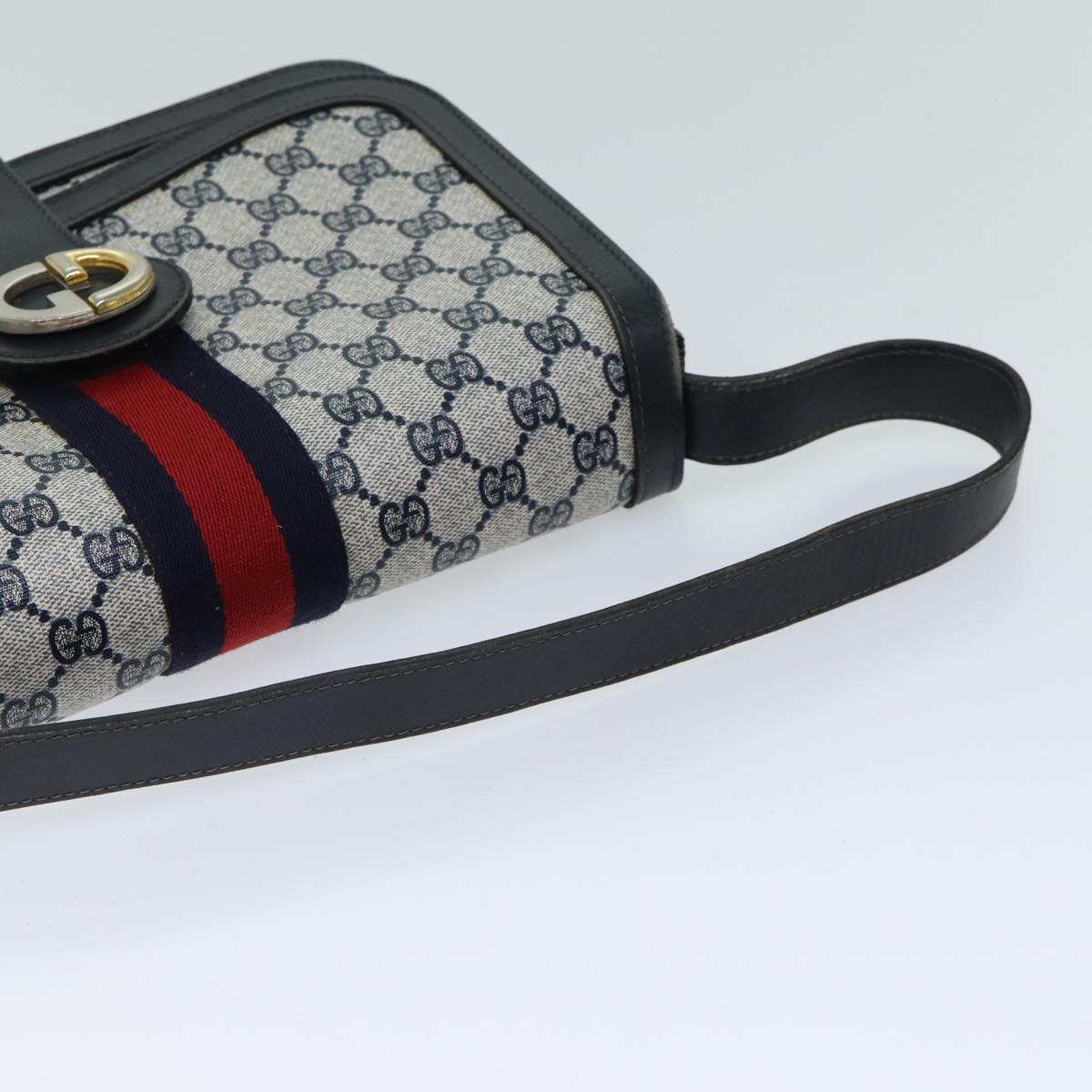 GUCCI GG Supreme Sherry Line Shoulder Bag PVC Navy Red Auth ep3795