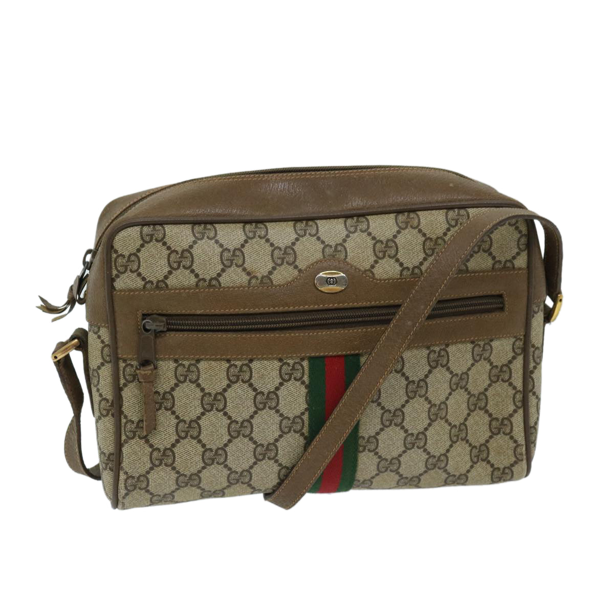 GUCCI GG Supreme Web Sherry Line Shoulder Bag Beige Red 98 02 005 Auth ep3807