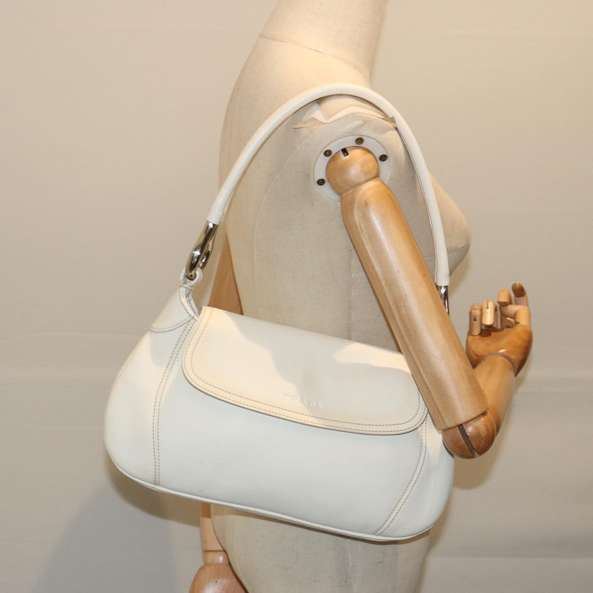 PRADA Shoulder Bag Leather White Auth ep3809