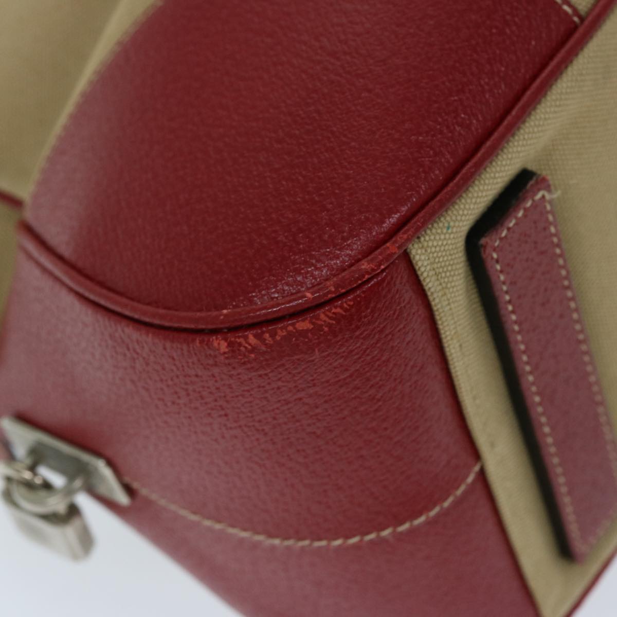 PRADA Hand Bag Canvas Beige Red Auth ep3816