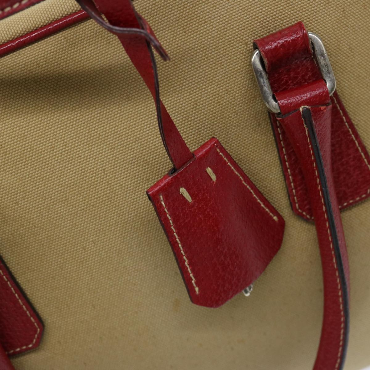 PRADA Hand Bag Canvas Beige Red Auth ep3816